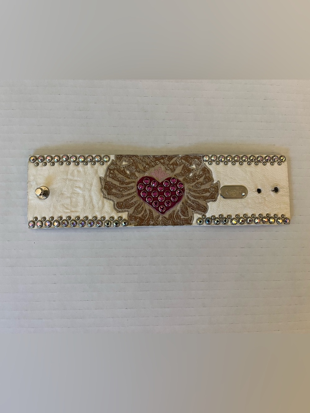 Rare Kippys White Bracelet with Pink Heart Jeweled Accent
